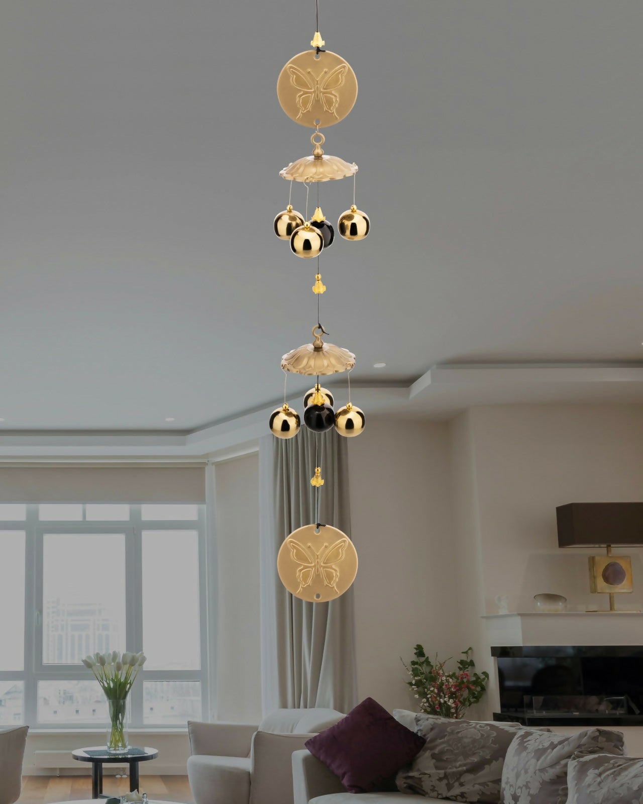 6 Bell House Decorative Hanging Wind Chimes for Home Positive Energy | Wind Chimes for Home Balcony Windows Bedroom Living Room Garden Hanging Indoor Outdoor Decoration with Sweet Sound (24 inch)