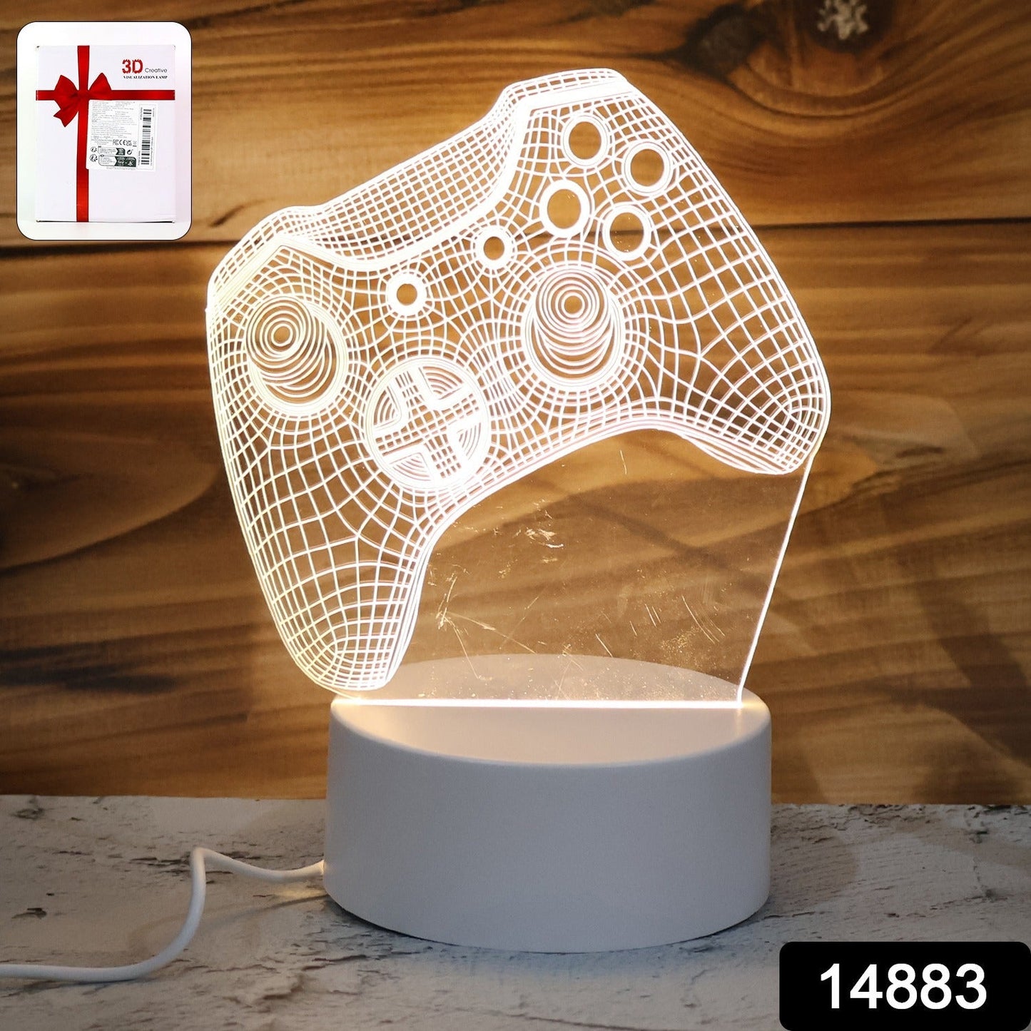 3D Illusion LED Night Lamp with Gaming Controller Design